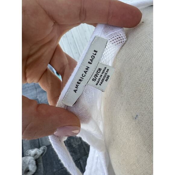 American Eagle White Smocked Babydoll Mini Dress Small Boho Beach - Picture 5 of 5